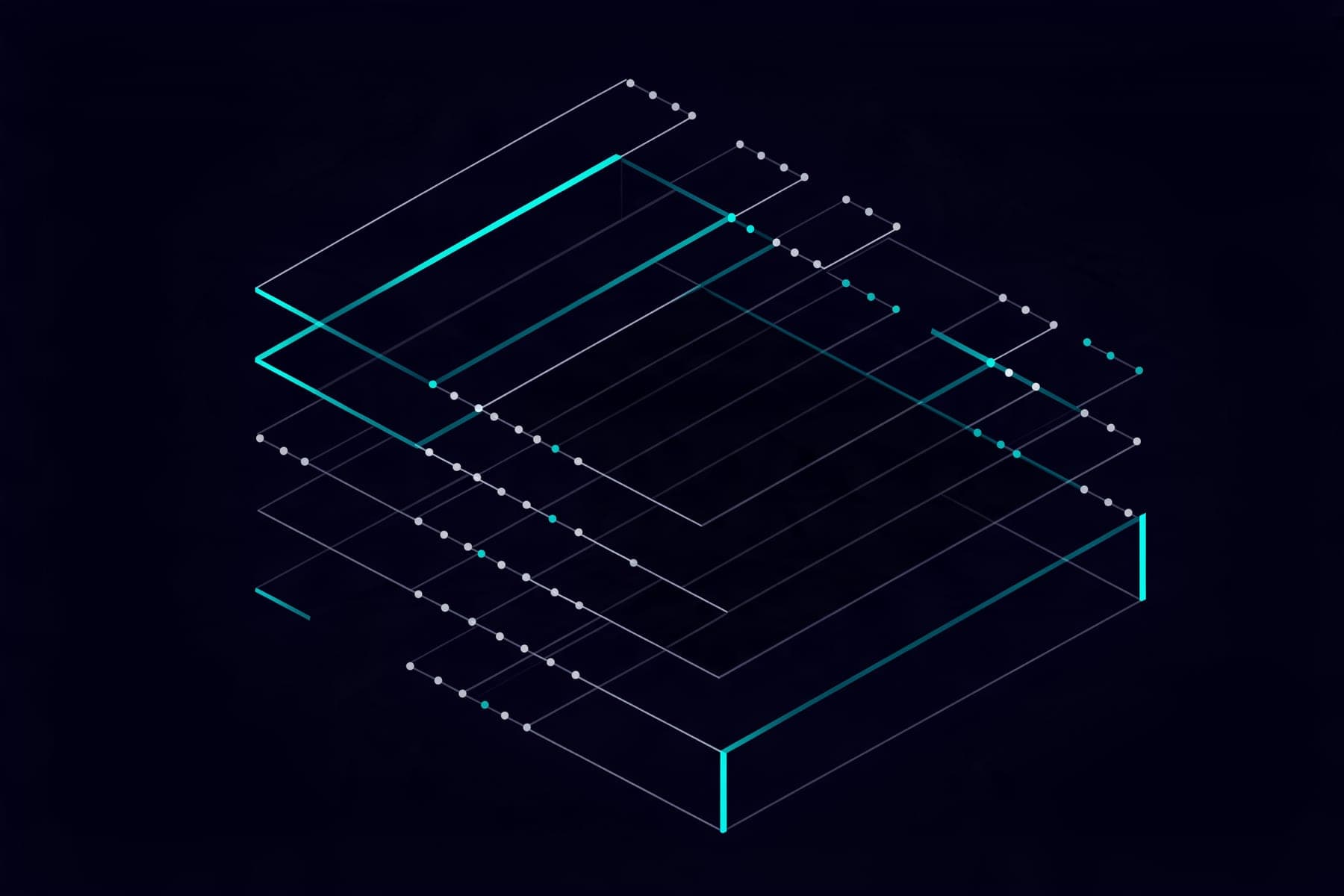 Abstract ledger lattice: layered record planes with verification nodes along the edges