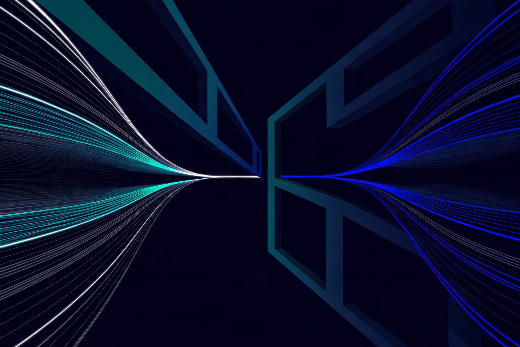 Abstract payment rails: parallel streams of light converging through geometric gates